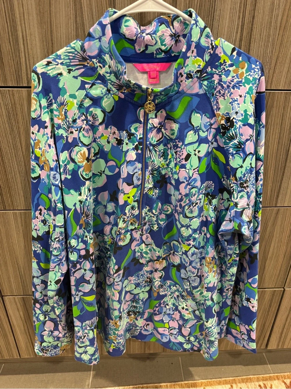 Lilly Pulitzer Blue Multi Floral Quarter-Zip Jacket